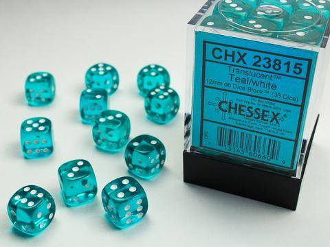 Würfelset Translucent Teal/white (36)
