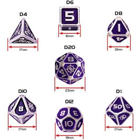 7pc Metal RPG Dice Set Purple - ENHANCE Tabletop Collectors Edition