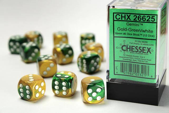 Würfelset Gemini™ Gold-Green/white (12)