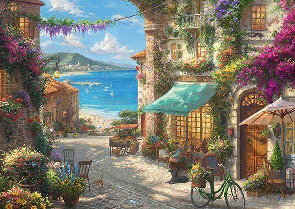 T. Kinkade: Café an der italienischen Riviera, 1000 T.