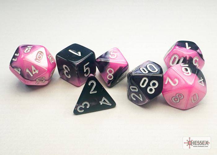 Würfelset Mini Gemini Black-Pink/white (7)