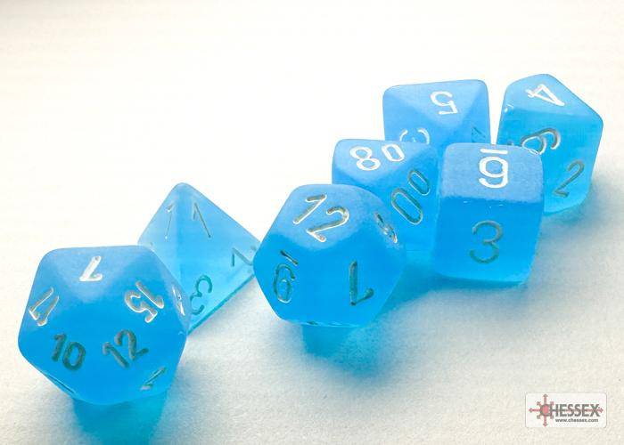 Würfelset Mini Frosted Caribbean Blue/white (7)