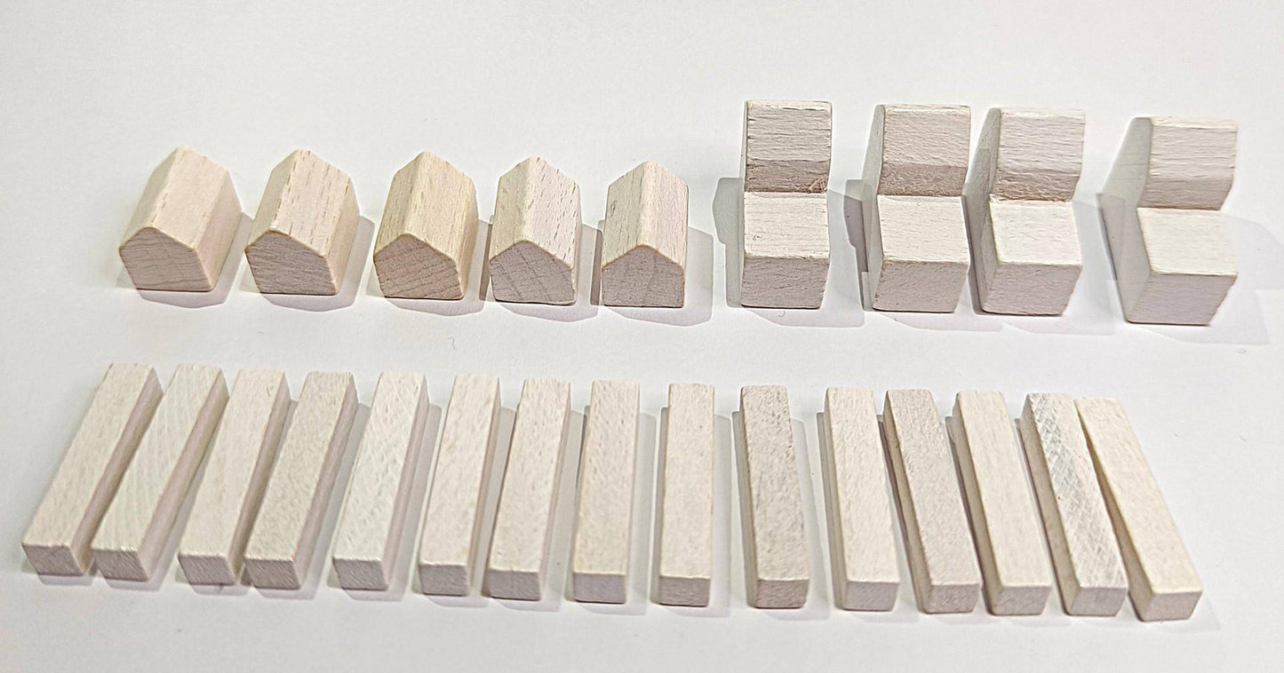 Holzspielsteine-Set: weiß (kompatibel mit Catan)