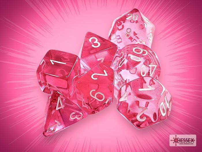 Würfelset Translucent Pink/white (7)