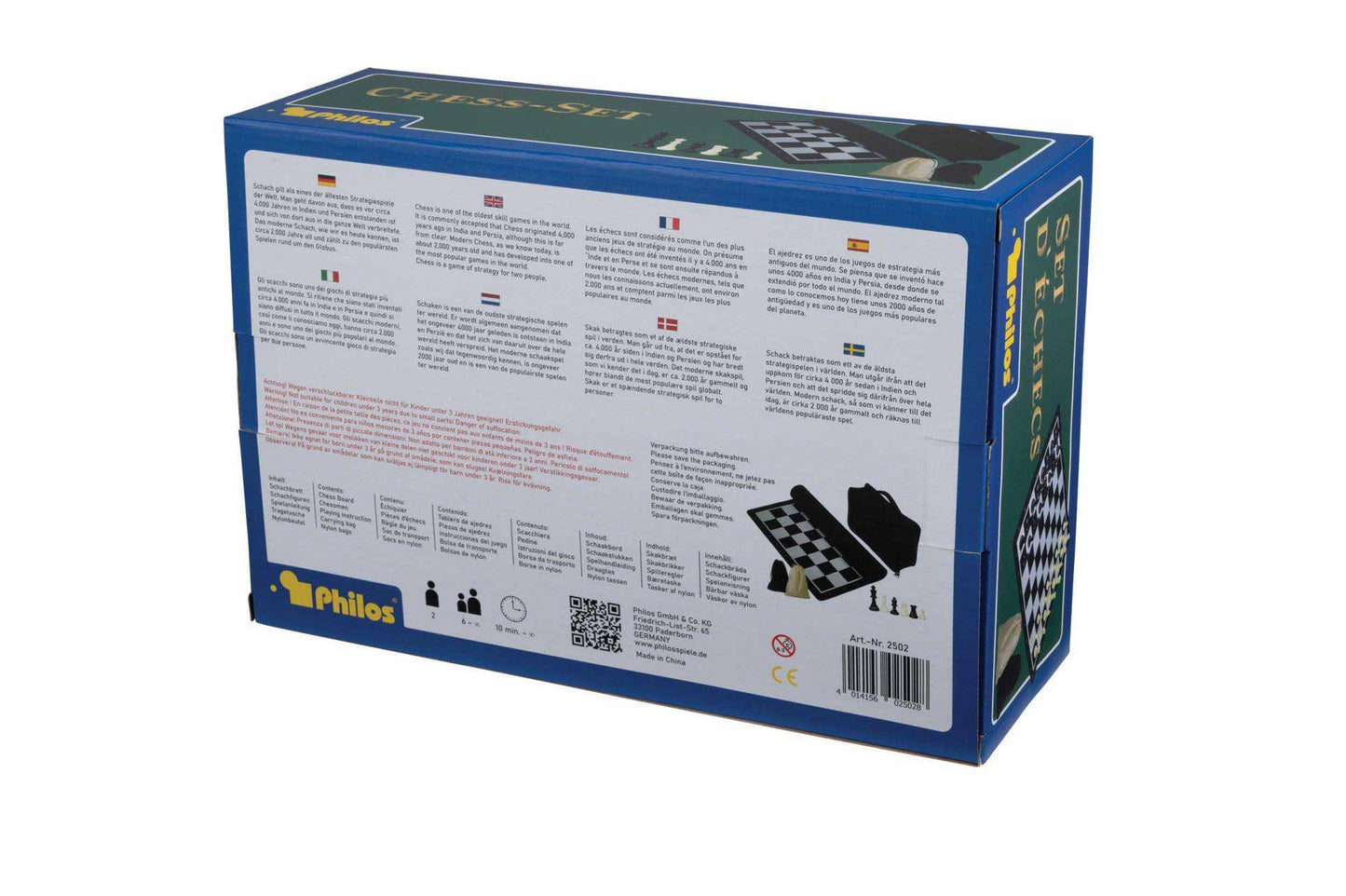 Schachset, rollbar, Feld 55 mm, mit Kunstofffiguren und Tragetasche, sprachunabhängig