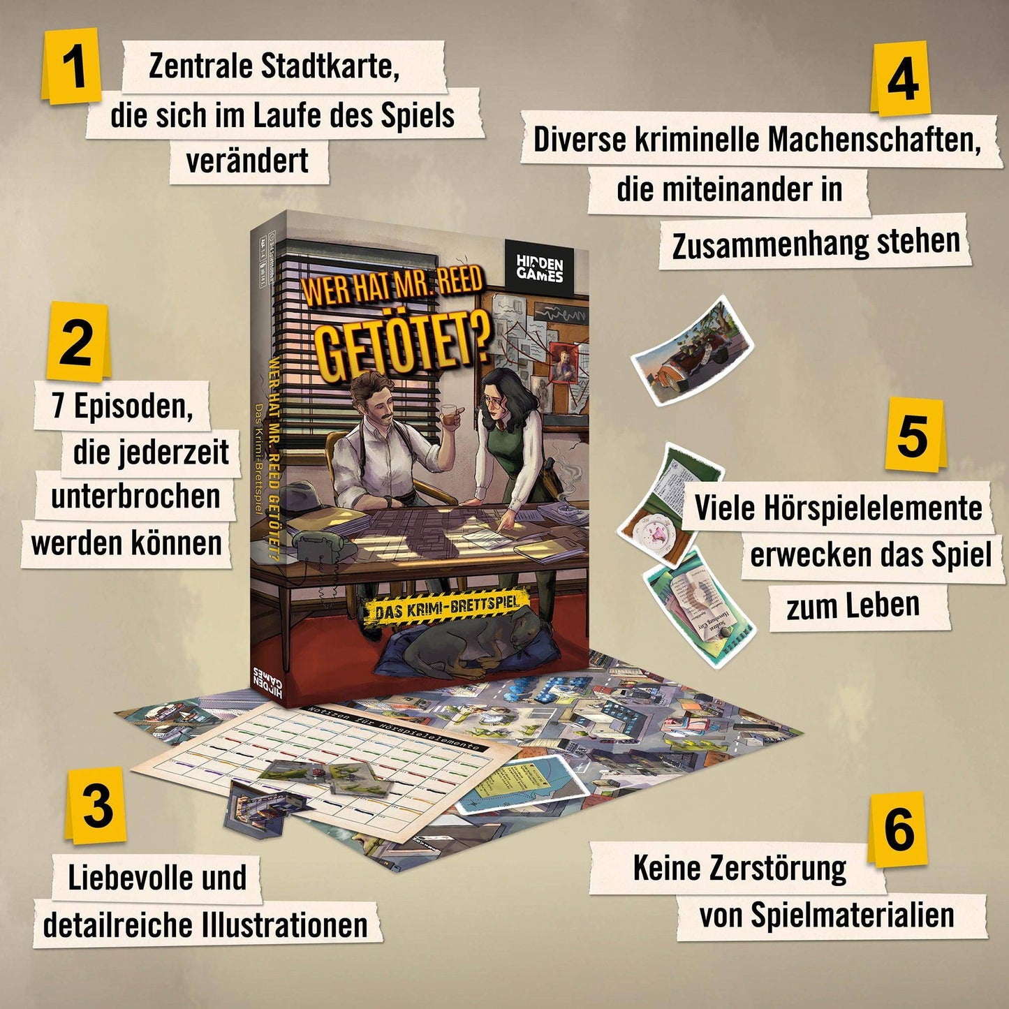 Wer hat Mr. Reed getötet? - Hidden Games Krimi-Brettspiel, deutsch