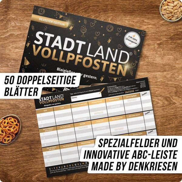Stadt Land Vollpfosten - Silvester Edition (DinA5-Format)