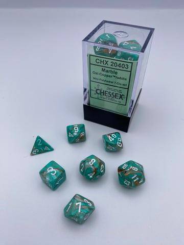 Würfelset Marble Mini-Polyhedral Oxi-Copper™/white (7)