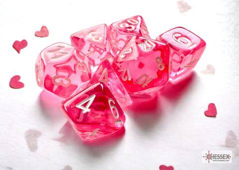 Würfelset Translucent Mini-Polyhedral Pink/white (7)