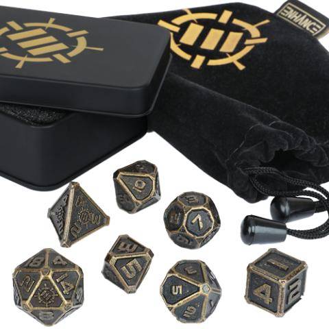 7pc DnD Metal Dice Set with Case and Dice Bag Black - ENHANCE Tabletop RPGs