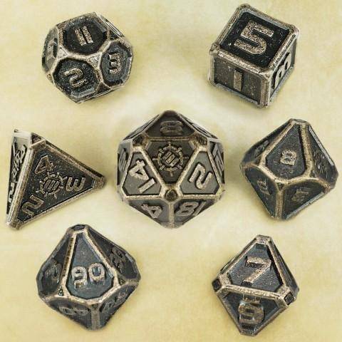 7pc DnD Metal Dice Set with Case and Dice Bag Black - ENHANCE Tabletop RPGs