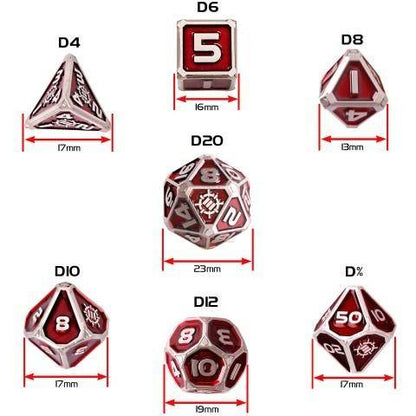 7pc Metal RPG Dice Set Red - ENHANCE Tabletop Collectors Edition