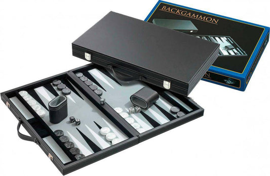 Backgammon grau, medium, Kunstleder