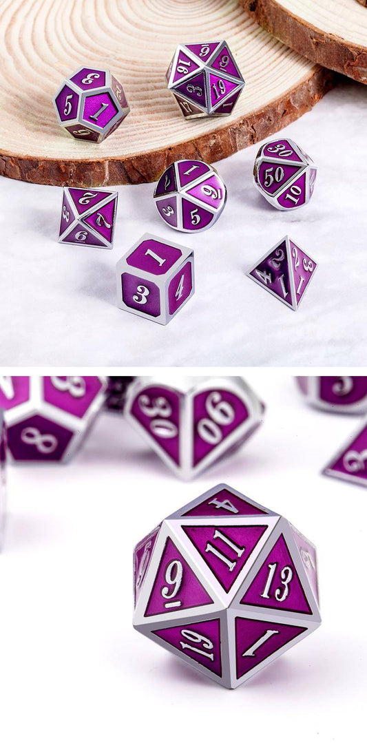 Metal & Enamel Dice Set (7pcs) Ultraviolet & Silver