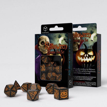 Halloween Pumpkin & Black & Orange Dice Set (7)