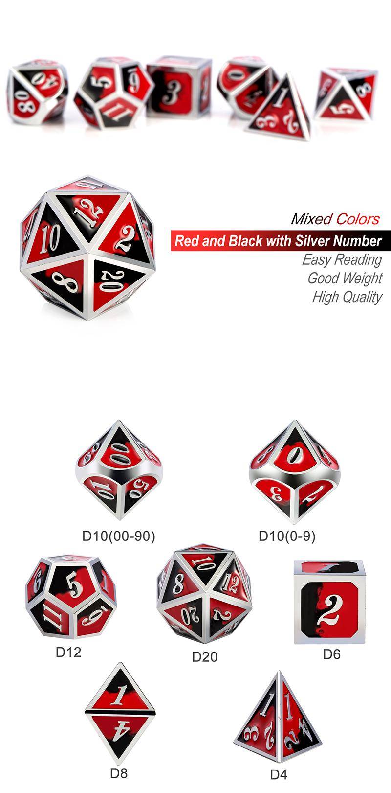 Metal & Enamel Dice Set (7) Spider