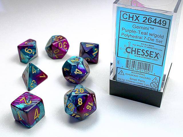 Würfelset Gemini™ Purple-Teal w/gold (7)