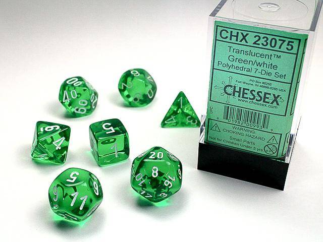 Würfelset Translucent Green/white (7)