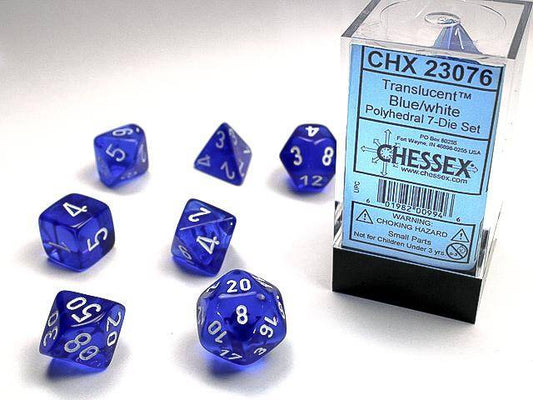 Würfelset Translucent Blue/white (7)