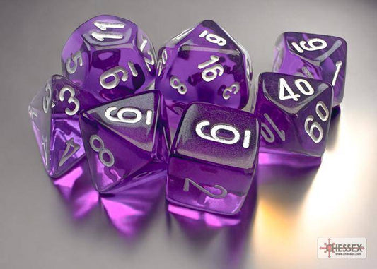 Würfelset Mini Translucent Purple/white (7)
