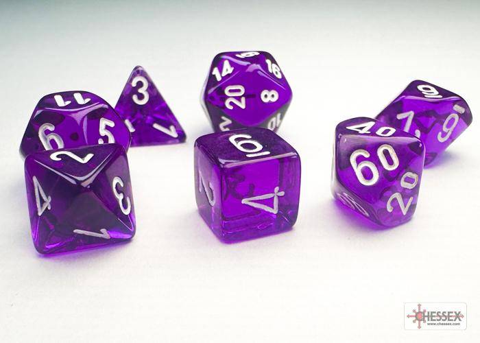 Würfelset Mini Translucent Purple/white (7)
