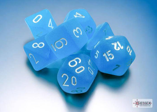 Würfelset Mini Frosted Caribbean Blue/white (7)