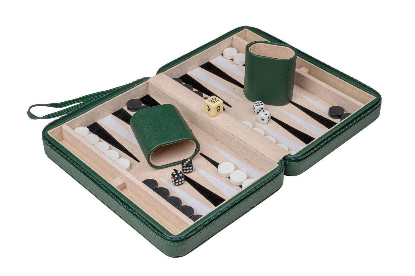 Backgammon Thasos, Reise, grün, Kunstleder, magnetisch, mit Tragegriff