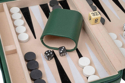 Backgammon Thasos, Reise, grün, Kunstleder, magnetisch, mit Tragegriff