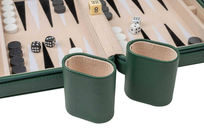 Backgammon Thasos, Reise, grün, Kunstleder, magnetisch, mit Tragegriff