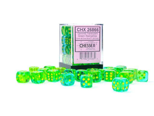 Würfelset: Gemini Translucent Green-Teal/yellow (36)