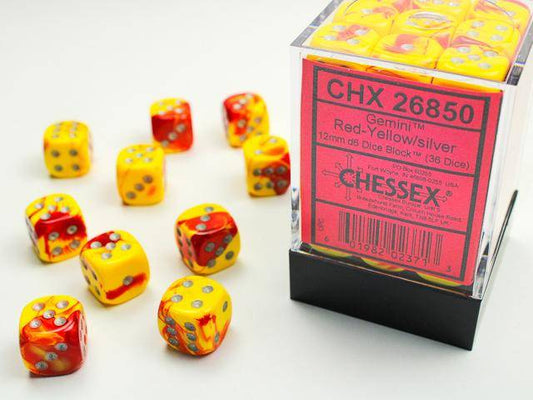 Würfelset: Gemini Red-Yellow/silver (36)