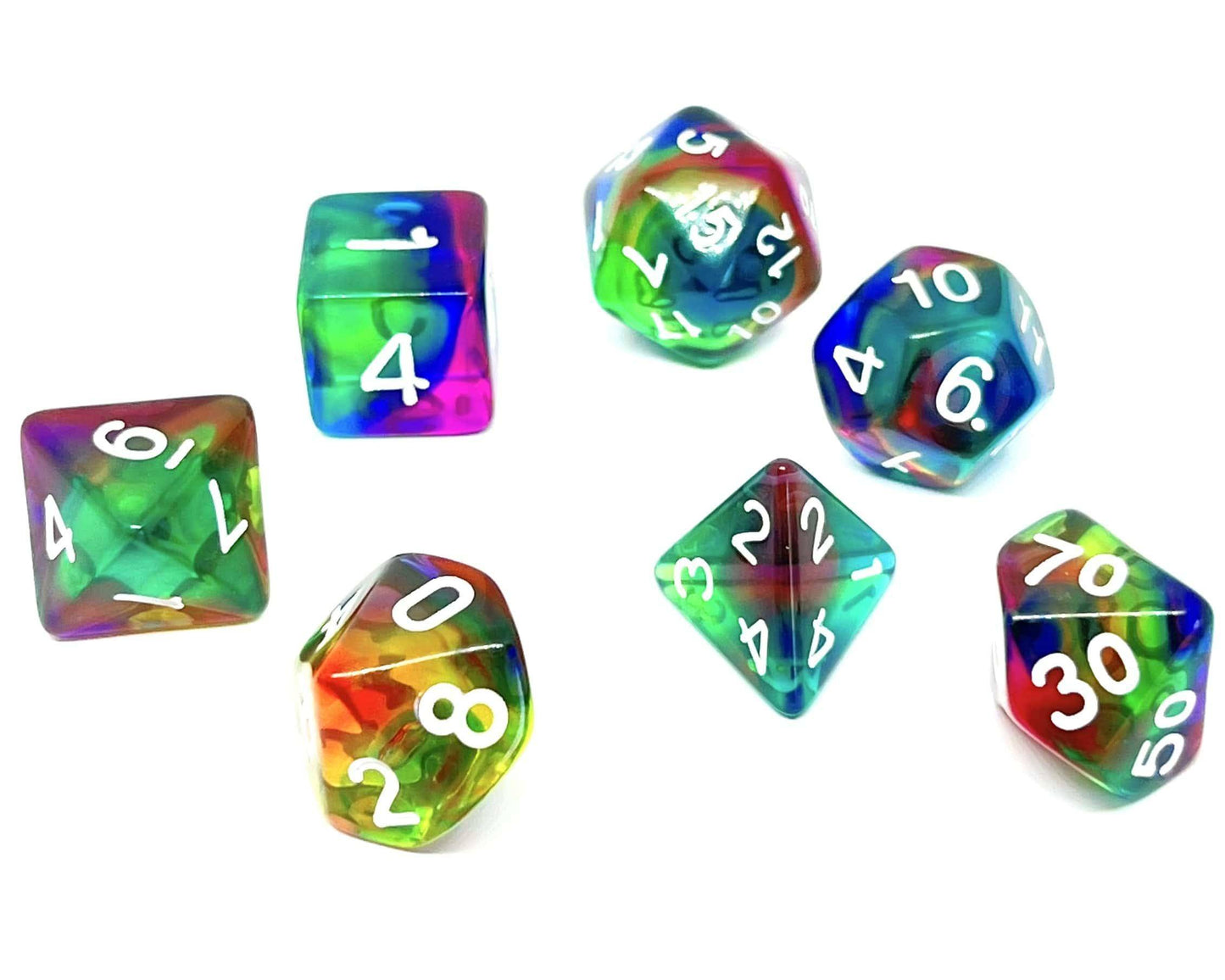 Würfelset Transparent: Rainbow Storm (7), -