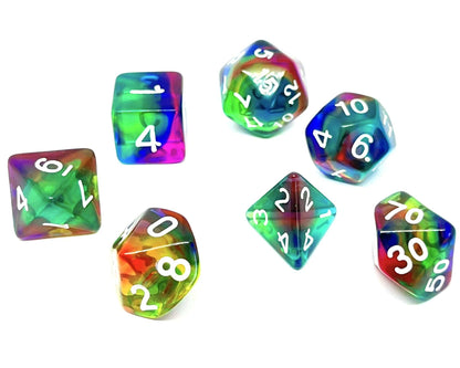 Würfelset Transparent: Rainbow Storm (7), -