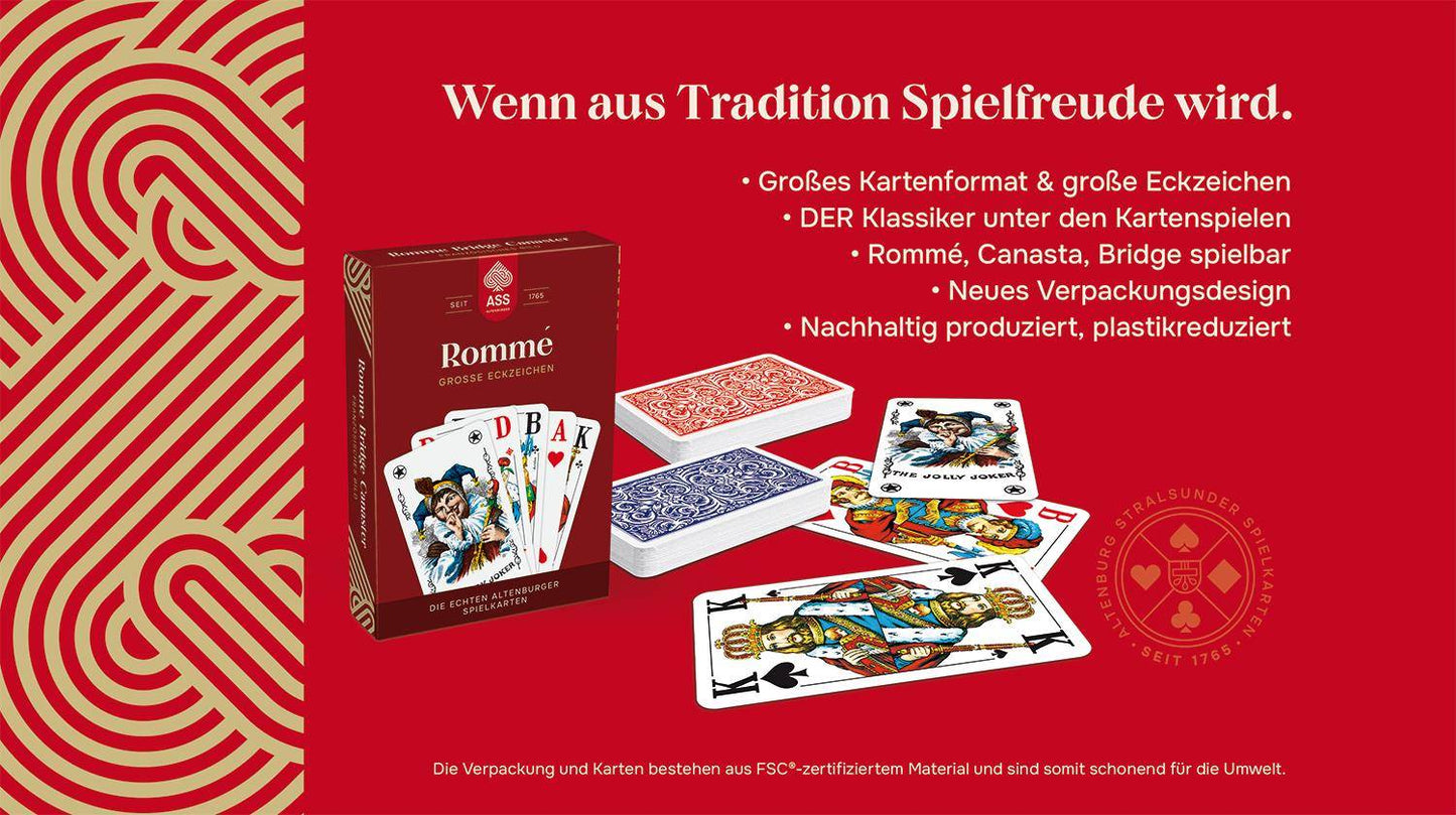 FSC Rommé mit großen Eckzeichen, französisches Bild, deutsch