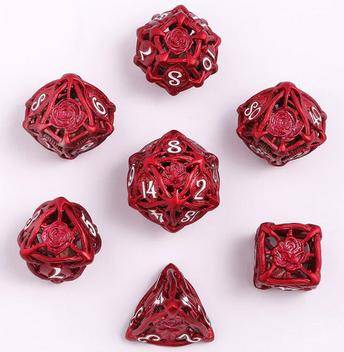 Hollow Rose Polyhedral Metal Dice Set Red (7), sprachunabhängig