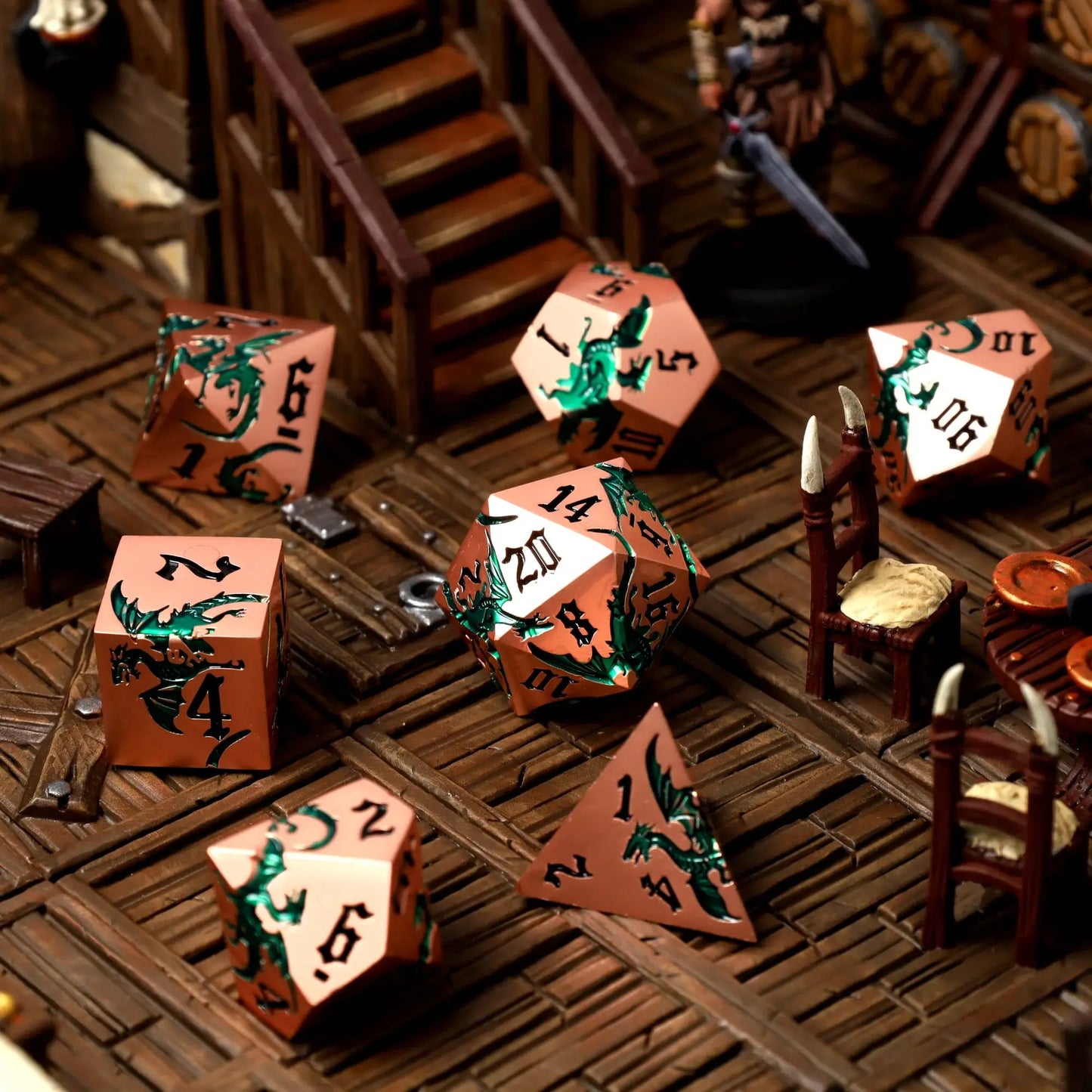 Viridian Flame Metal Rpg Dice Set, sprachunabhängig