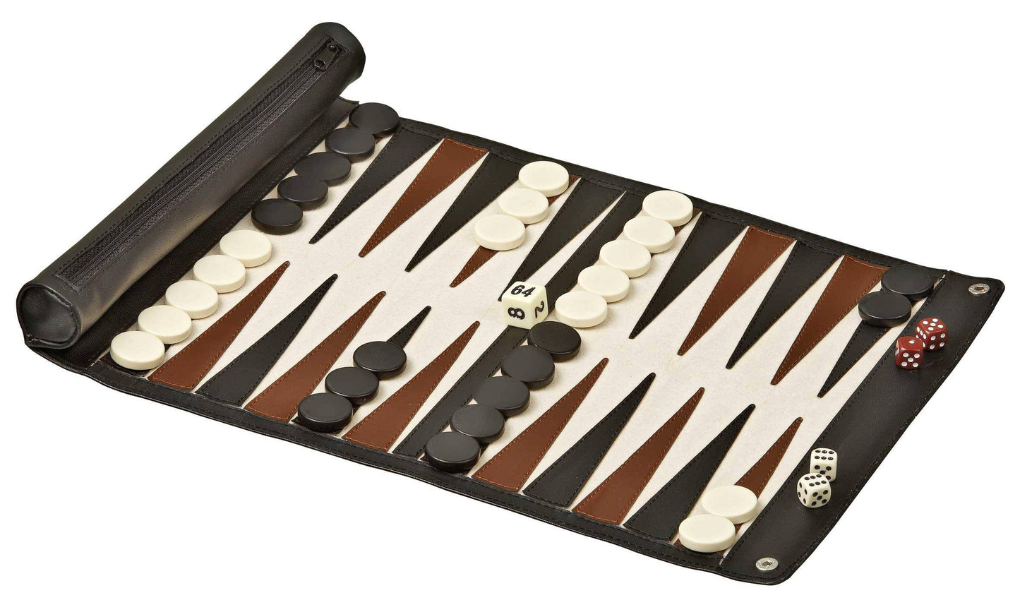 Backgammon Reise, Aufrollbares Spielfeld, Kunstleder, sprachunabhängig