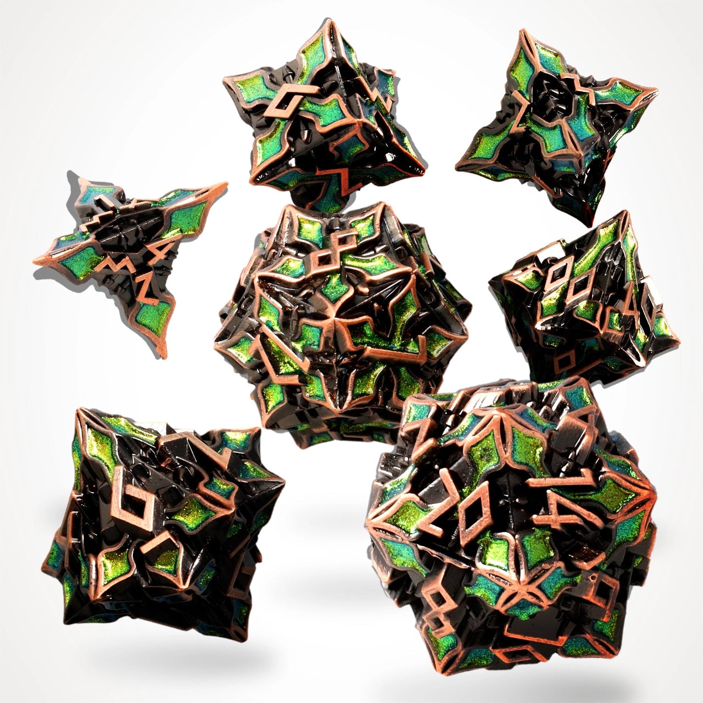 Elfan Woods Metal RPG Dice Set, sprachunabhängig