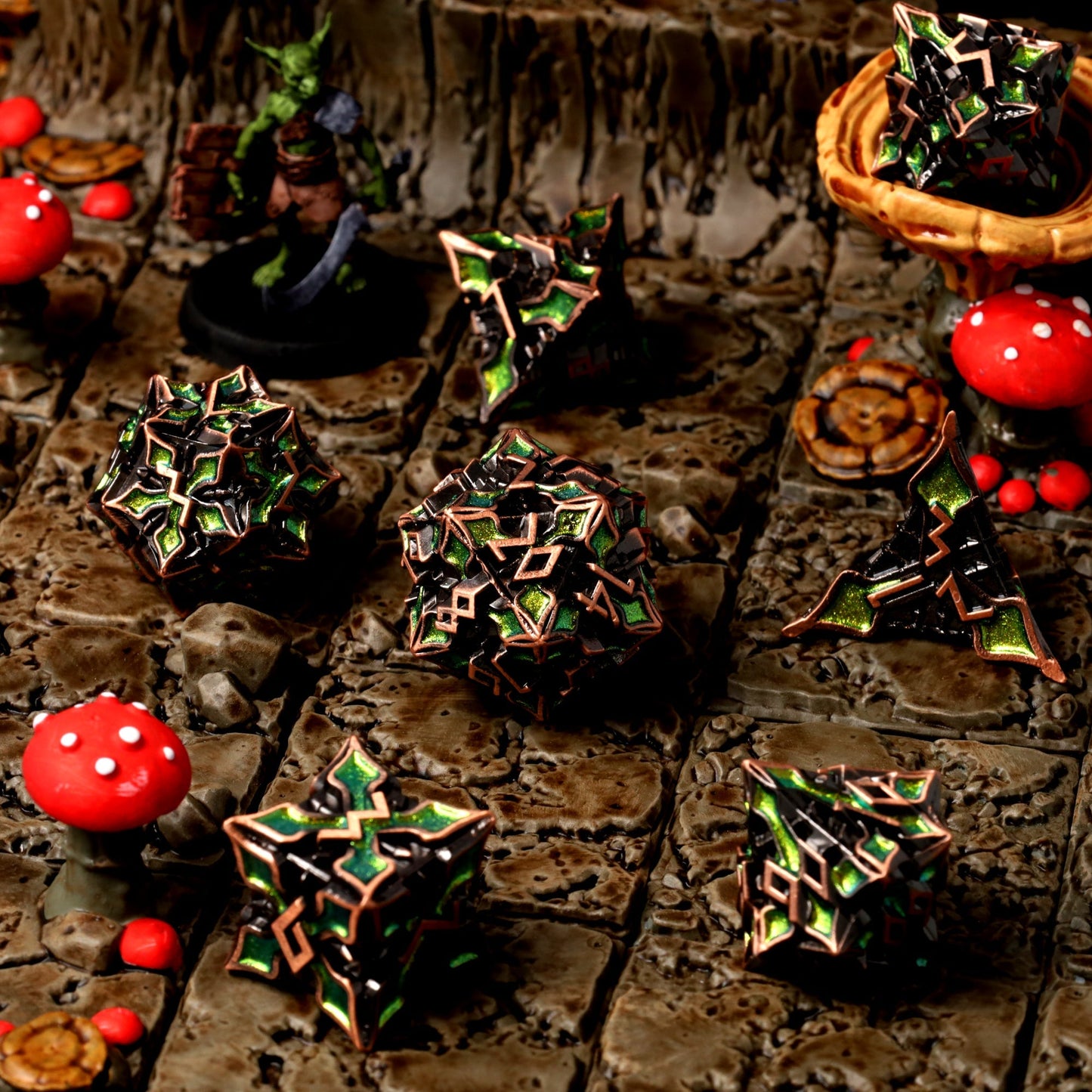 Elfan Woods Metal RPG Dice Set, sprachunabhängig