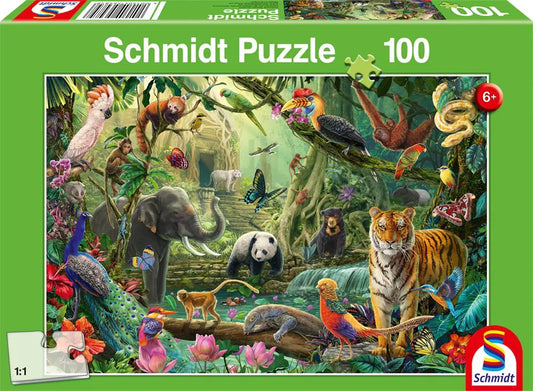 Bunte Tierwelt im Dschungel - Puzzle 100 T., sprachunabhängig