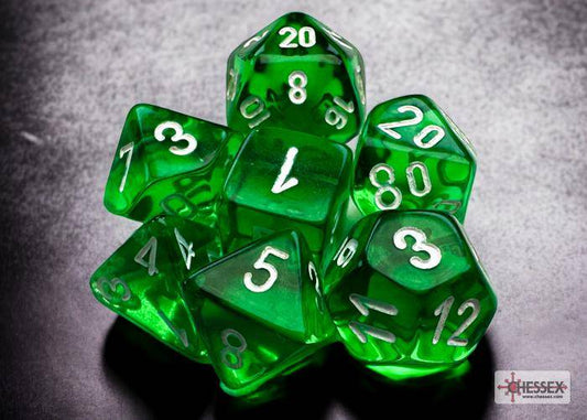 Würfelset Mini Translucent Green/white (7)