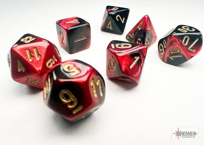 Würfelset Mini Gemini Black-Red/gold (7)
