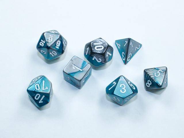 Würfelset Mini Gemini Steel-Teal/white (7)