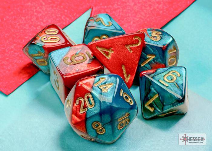 Würfelset Mini Gemini Red-Teal/gold (7)