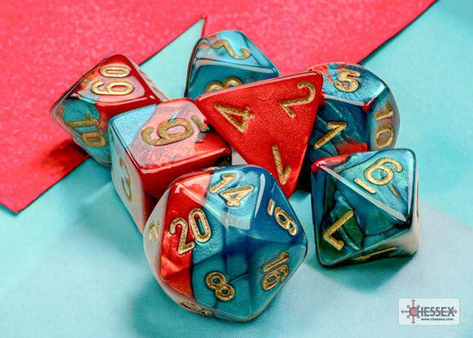 Würfelset Mini Gemini Red-Teal/gold (7)