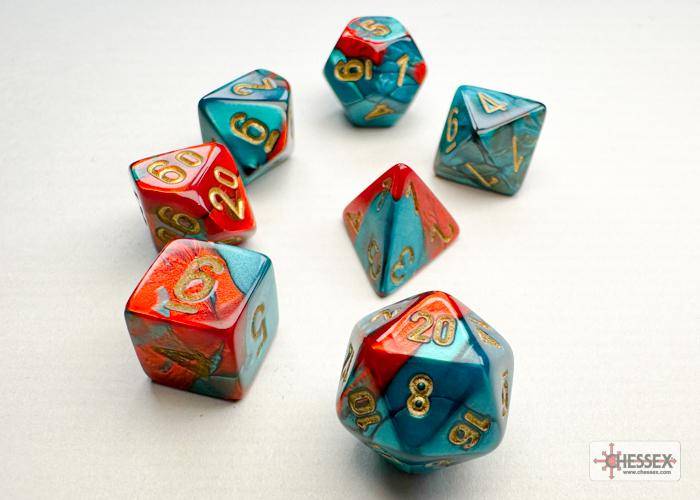 Würfelset Mini Gemini Red-Teal/gold (7)