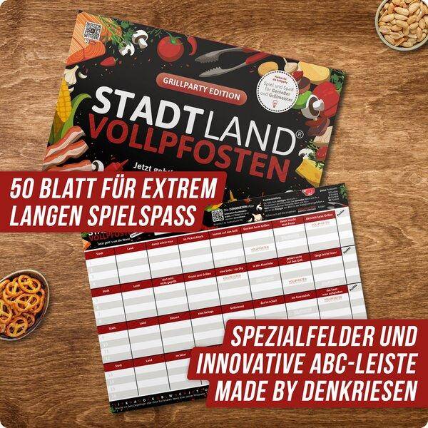 Stadt Land Vollpfosten - Grillparty Edition (DinA4-Format)